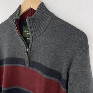 EDDIE BAUER Sweater Mens L 1/4 Zip Mock Neck Pullover Jumper Cotton Gray